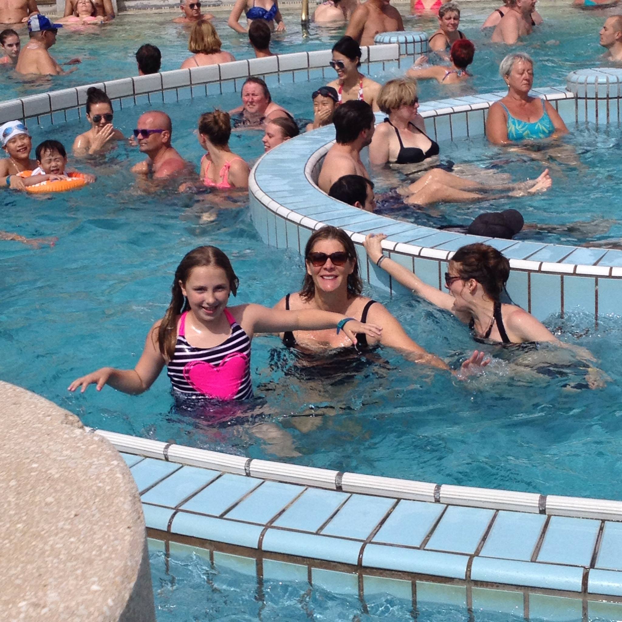 Laurie and Daughter at Thermal Pools in Budapest, Hungary